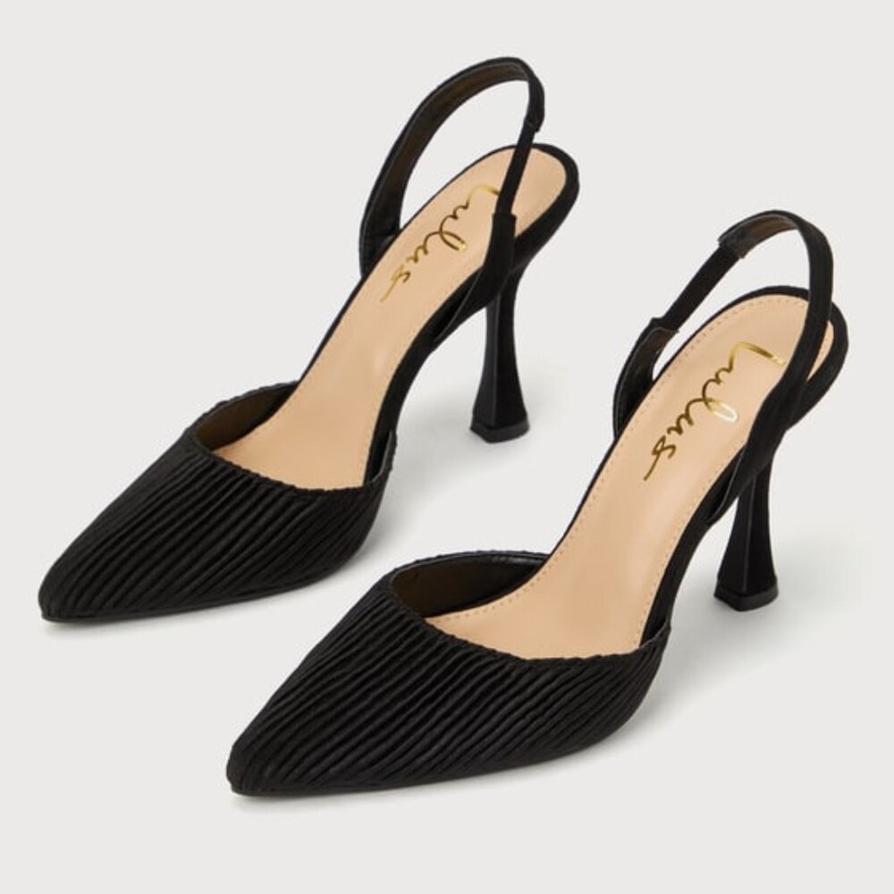 Rhoads Black Pleated Satin Pointed-Toe Slingback Pumps